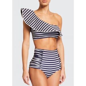 Johanna Ortiz Tropical Passage Ruffled One Shoulder Bikini Top Striped - M